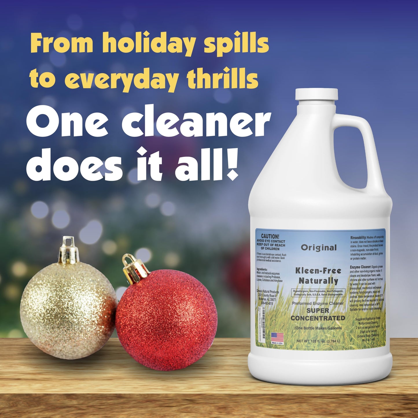 Kleen Free Naturally Preformed Enzyme Cleaner, Enzyme Solution, Multi-Purpose Cleaner, Laundry Additive and More - Concentrate - Original Scent - 128oz (1 Gallon)