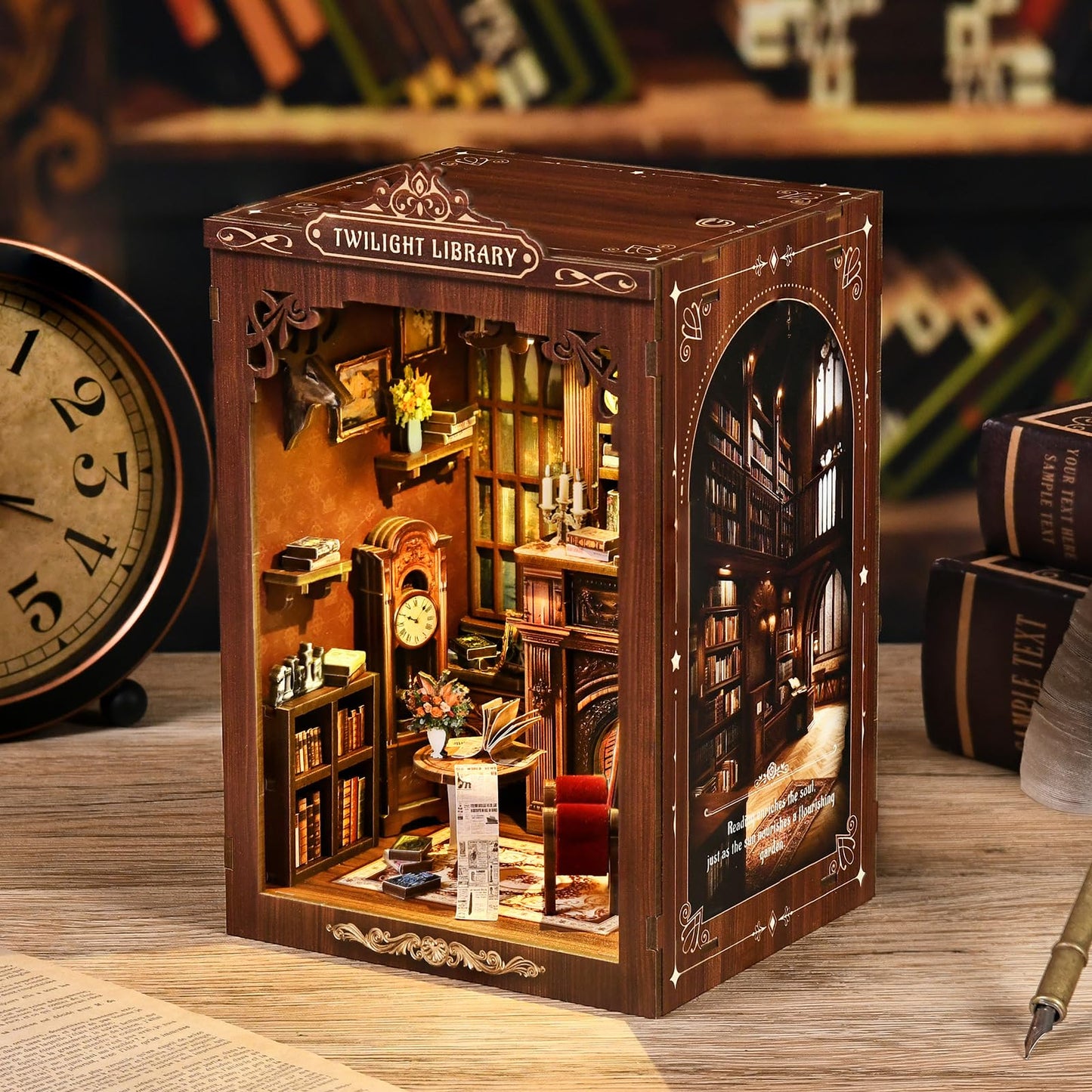 Kubelyx Book Nook Kit - DIY Miniature House Kit & Dollhouse Craft for Adults, Teens, Book Lovers, 3D Wooden Puzzle with LED Light, Bookshelf Decor, Gifts for Family and Friends (Twilight Library)