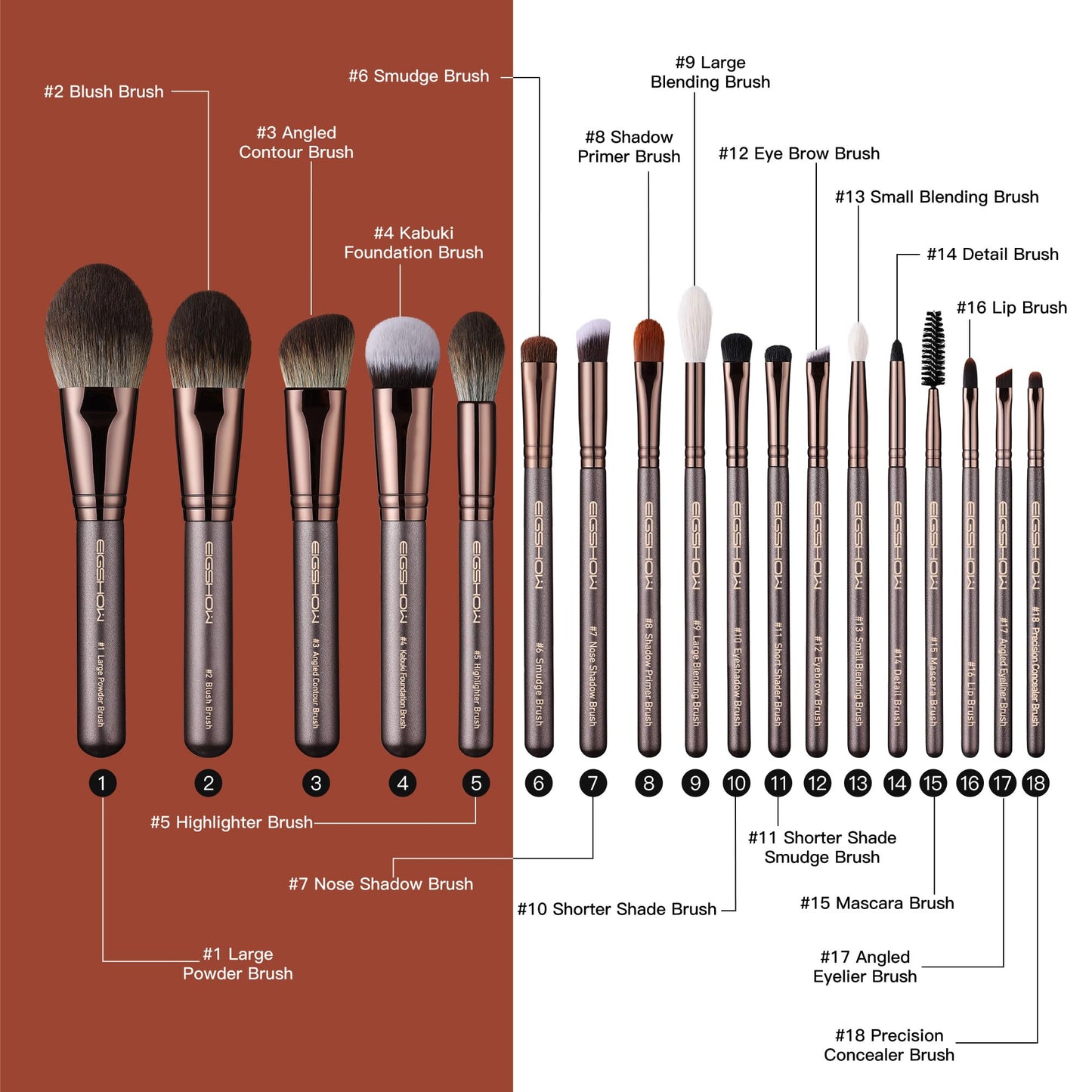Professional Makeup Brush Set, Eigshow Makeup Brushes Perfect for Foundation Face Powder Blending Blush Bronzer Eyeliner Eye Shadow Brows with Case, Best Gift for Women, Travel Kit(PRO 18pcs Coffee)