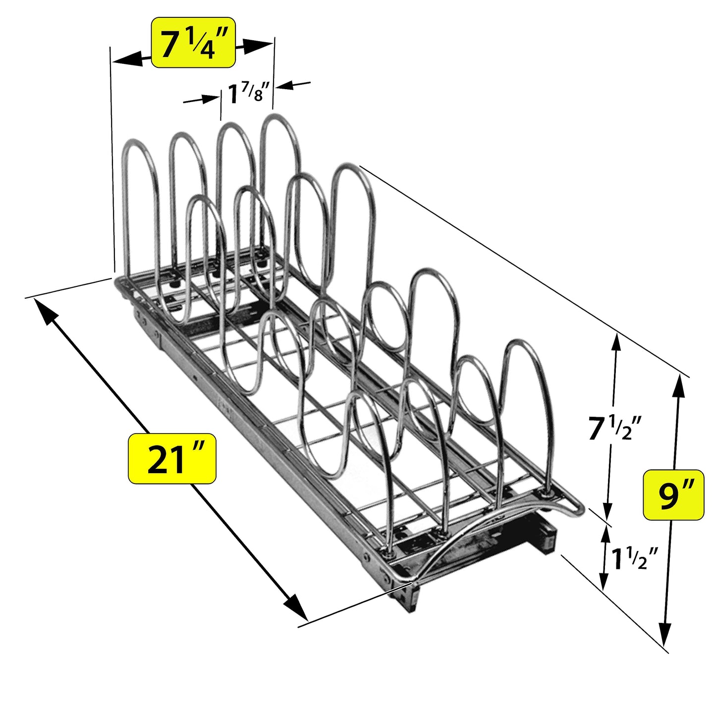 LYNK PROFESSIONAL® Pull Out Pot Lid and Cookie Sheet Organizer Rack for Cabinet - Lifetime Ltd. Warranty - Sliding Kitchen Organizers – Pans, Pots, Lids, and Tray Storage - 7.25 wide x 21 inch, Chrome