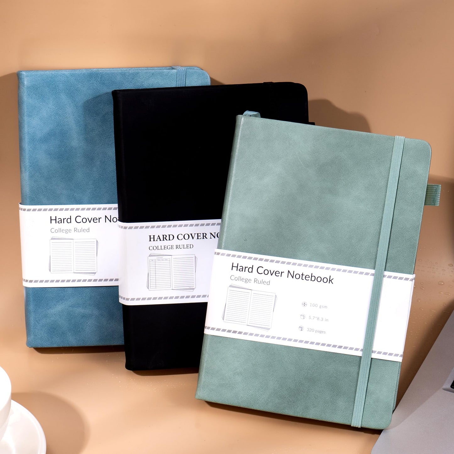 CAGIE 3 Pack Journals Notebooks for Women Men Thick Lined Journaling Notebooks A5 Leather Journals for Writing Hardcover Journal Supplies Diary, Green& Black& Blue