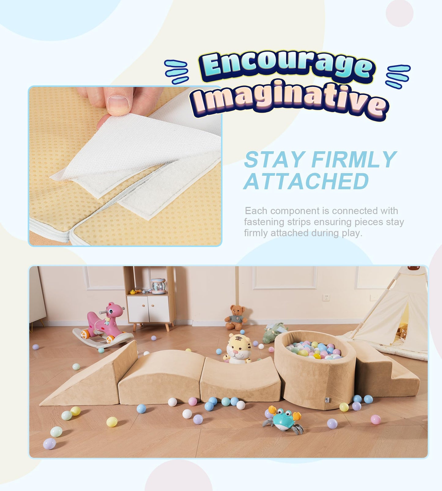 Elftopia Foam Climbing Blocks with Ball Pit Designed for Toddlers Aged 1-3 -Great for Indoor Crawling, Inside Foam Playground Set for Little Ones to Active Playing -(Balls NOT Included) Beige