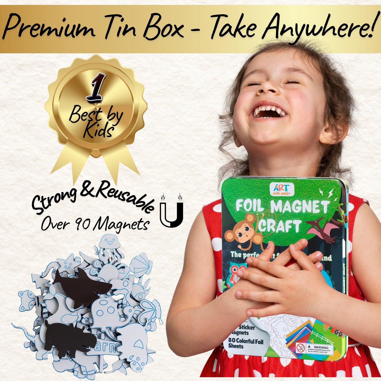 Foil Fun Art Kit for Kids - Reusable Animal Foil Art for Girls & Boys, DIY Mess-Free Girls Craft Kit w/Magnets, Ideal Travel Toy & in Car Activities for Kids Ages 4 5 6 7 8 9 10 11 12