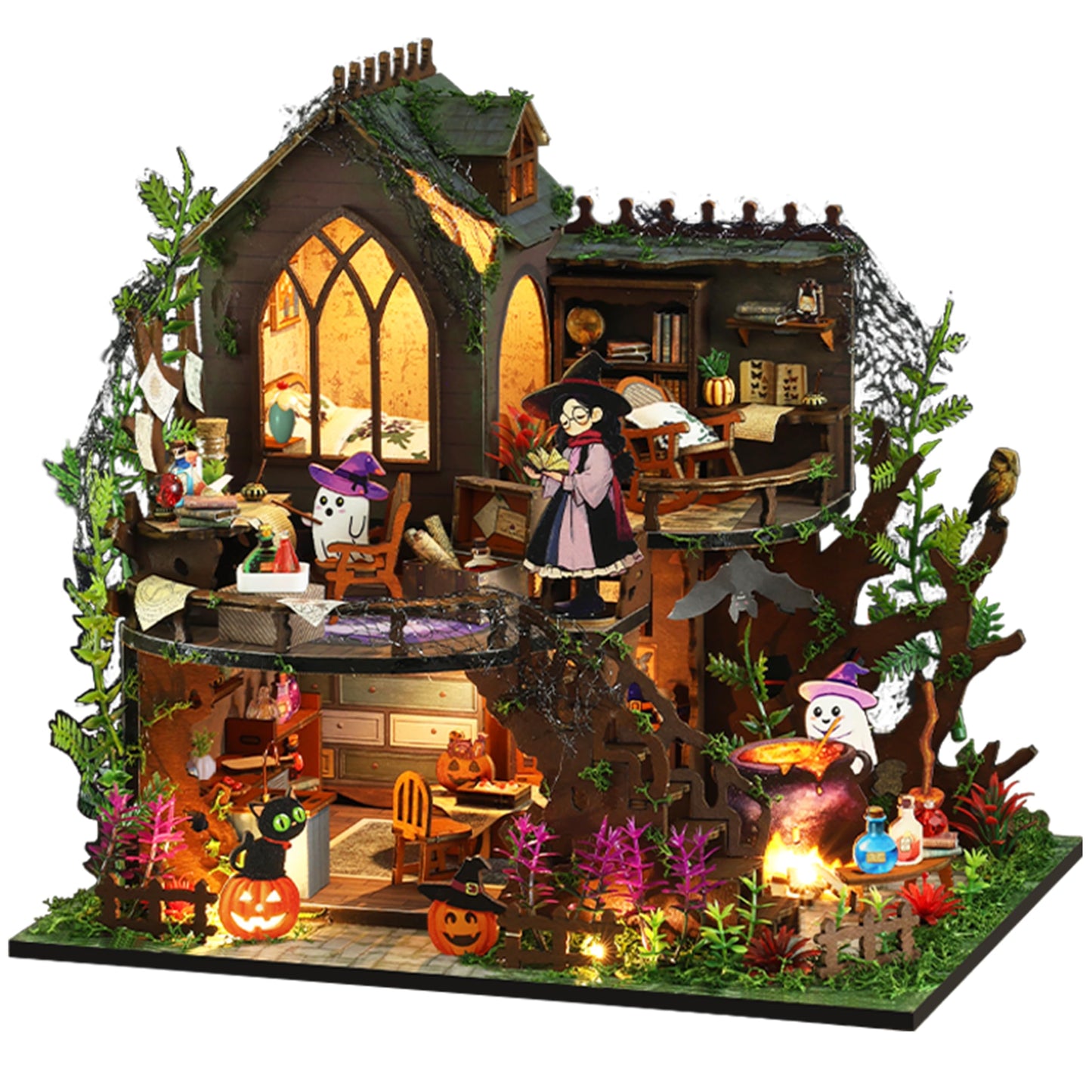 ISSEVE DIY Miniature House Kit, Mini Model House Building Kits for Adults, Tiny House Dollhouse Kit, Halloween Christmas Home Decoration, Gifts for Family and Friends (Magic Castle)