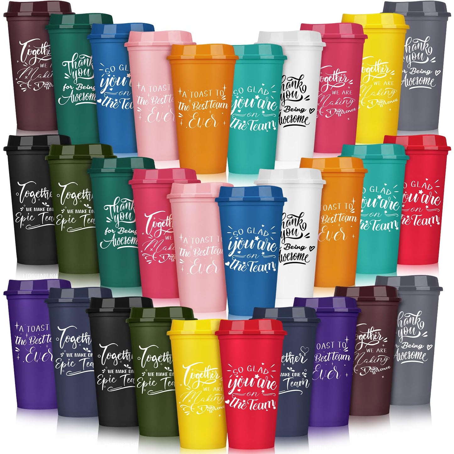 Pickmesh 60 Pcs Employee Appreciation Gift Thank You Gift for Team Building Gifts 16 oz Plastic Coffee Cup with Lid Inspirational Tumbler Travel Mug for Coworker Staff Teacher Group (Colorful)