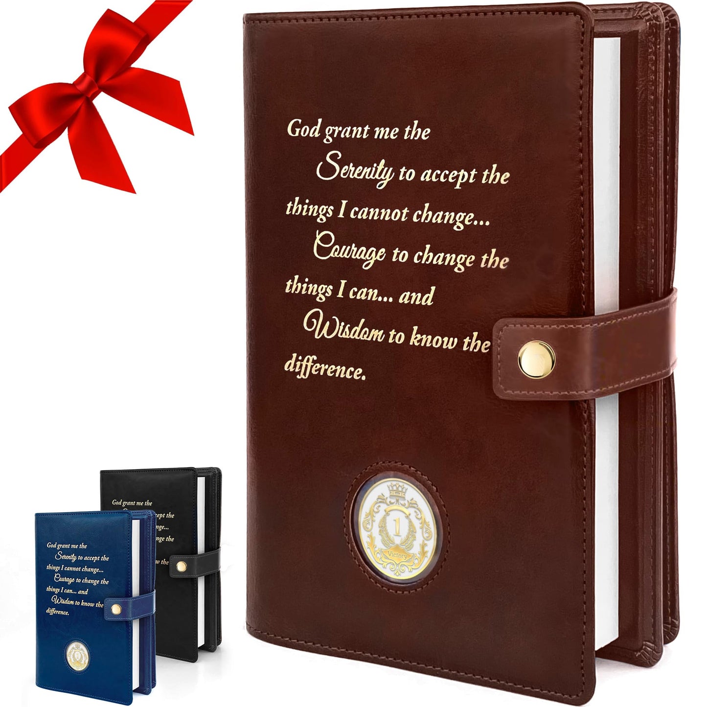GALILEO® Double AA Big Book Cover & 12 Steps & 12 Traditions | Perfect Gift | Alcoholics Anonymous (Snap Button Closing/Brown)
