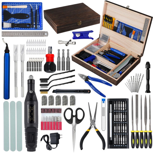 AEORUM 3D Printing Tool Kits for 3D Printer with Wood Toolbox 124Pcs 3D Printing Accessory Includes Deburring Tool,Sanding Pens, Tube Cutter for 3D Print Model Removing, Cleaning, Finishing