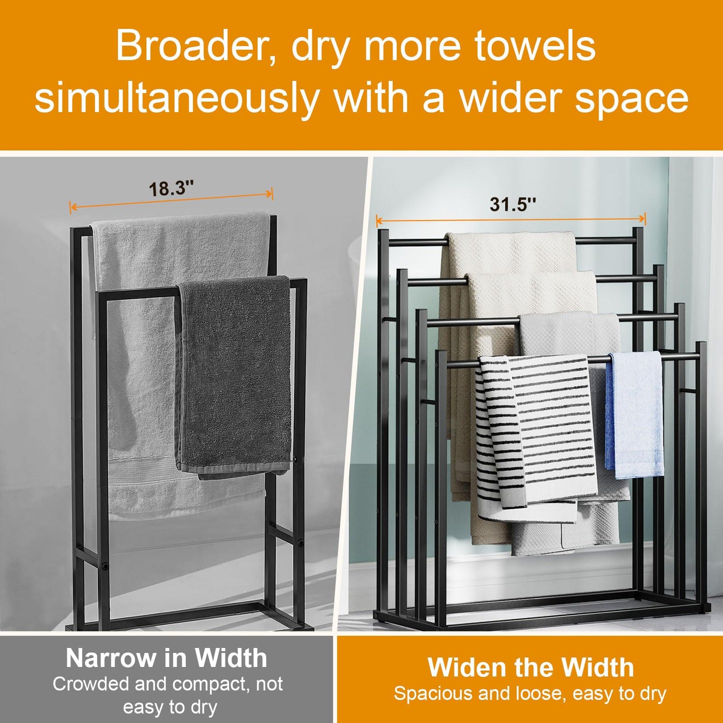 Honiter Towel Racks for Bathroom, 4 Tier Wide Towel Drying Rack Outdoor, Free Standing Towel Rack, Pool Towel Blanket Stand and Display Rack for Oversized Bath Towels