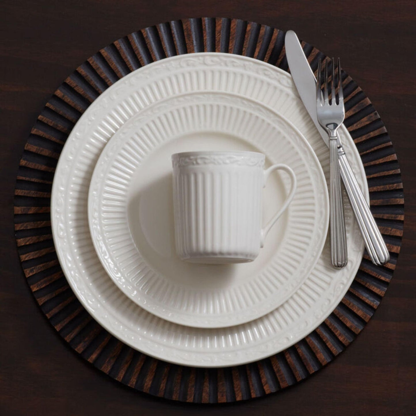 Mikasa Italian Countryside Set of 4 Porcelain Salad Plates, Classic Embossed White Plate Set, Microwave Dishwasher Safe, Cream, 8.25 Inch