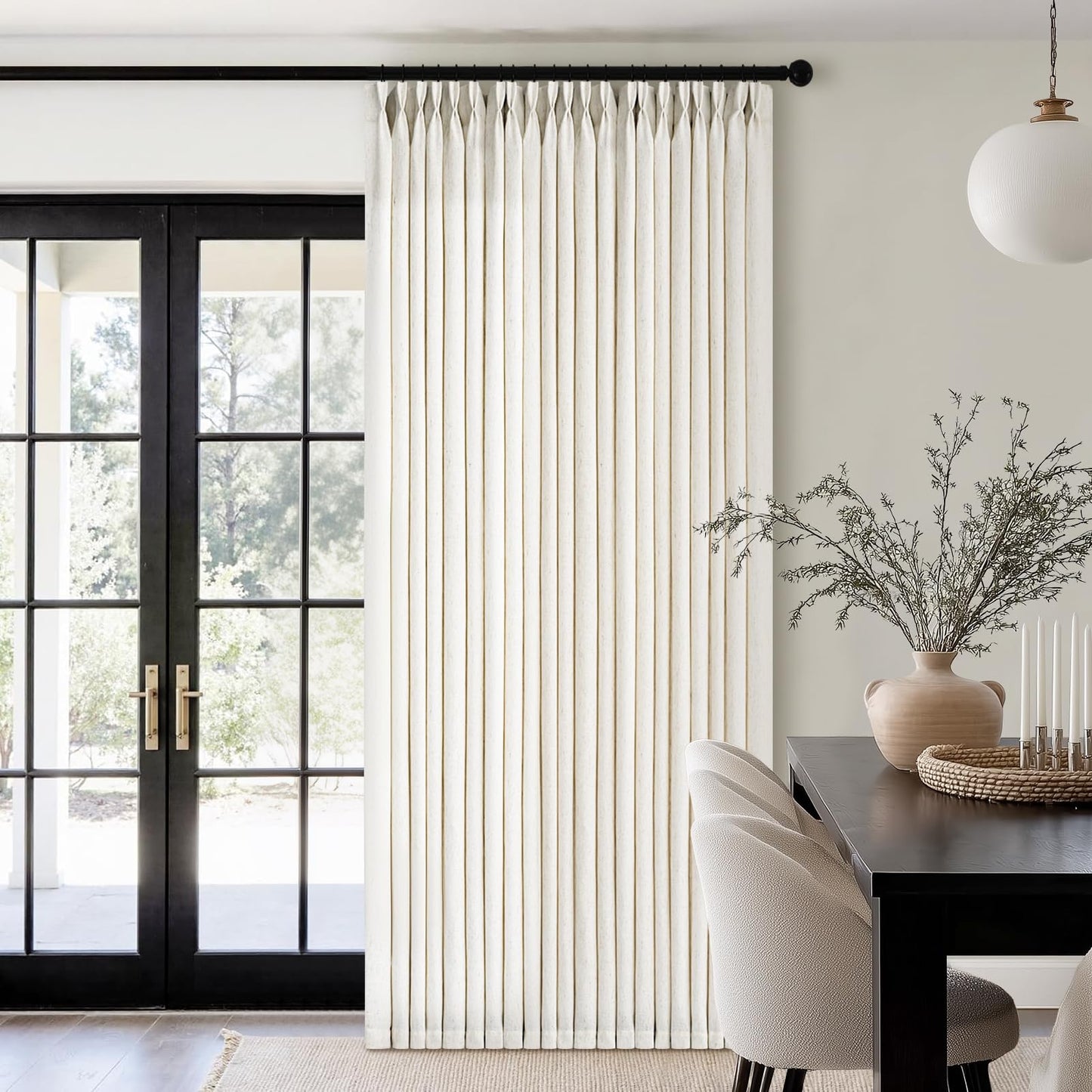 90 inch Pinch Pleated Linen Curtains for Living Room Bedroom Natural Ivory Birch Boho Country Thick Linen Textured Light Filtering Pinch Pleat Drapes Back Tab Semi Sheer Window Curtain 2 Panels