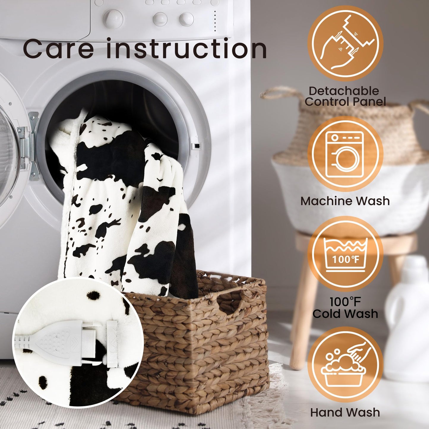 blunique Heated Blanket Queen Blanket - Fast Heating Electric Blanket, Soft Flannel Heated Queen with 4 Time Settings,10 Heating Settings, Warm Gifts for Women & Mom & Grandma(84"x90"Cow Print White)