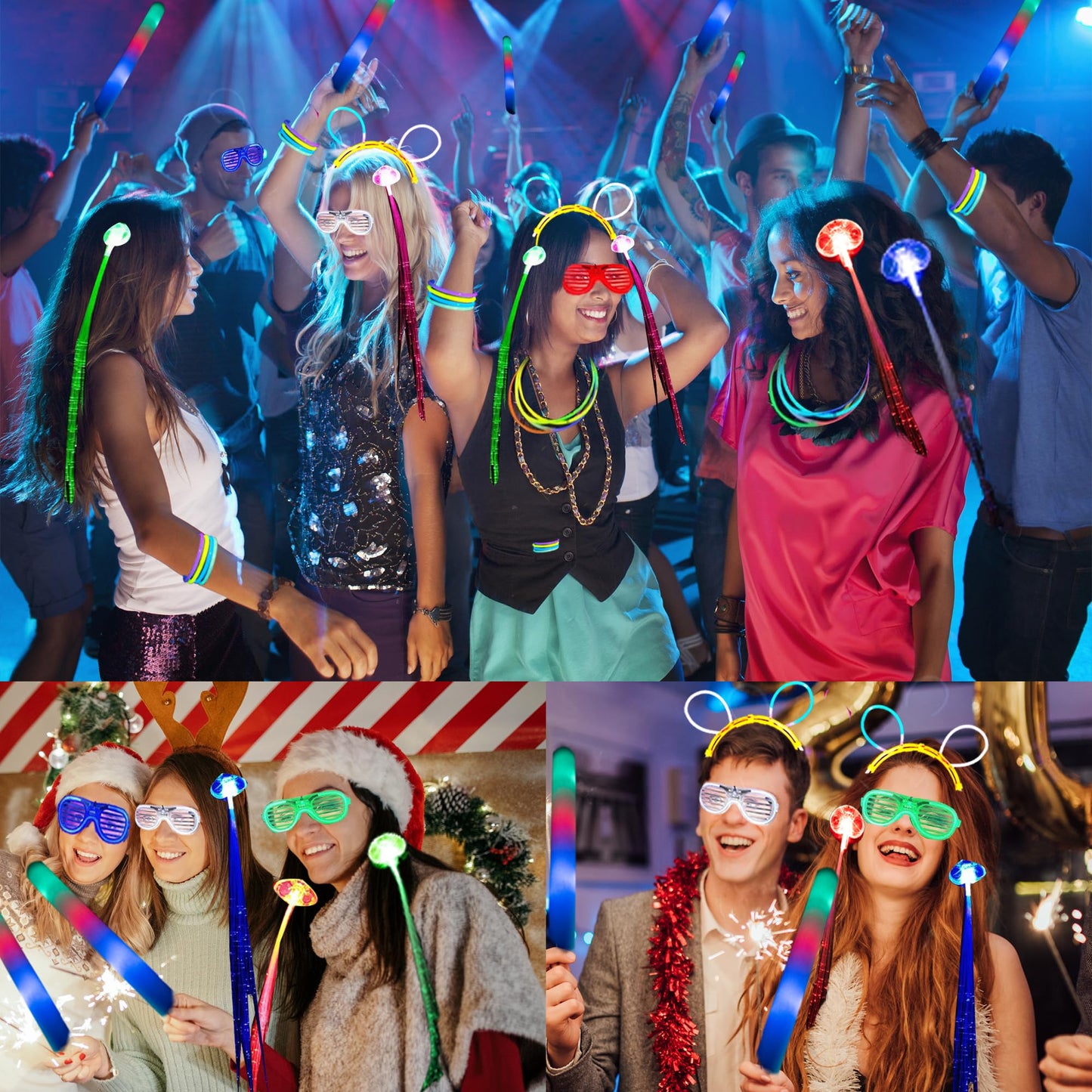 272 PCs Glow Party Supplies, 24 Foam Glow Sticks, 24 LED Glasses and 200 Glow Sticks ＆ Bracelets, 12 Glow sticks headband 12 Fiber Optic Hair Light，Glow Neon Party Favors for Wedding, Concert, Raves