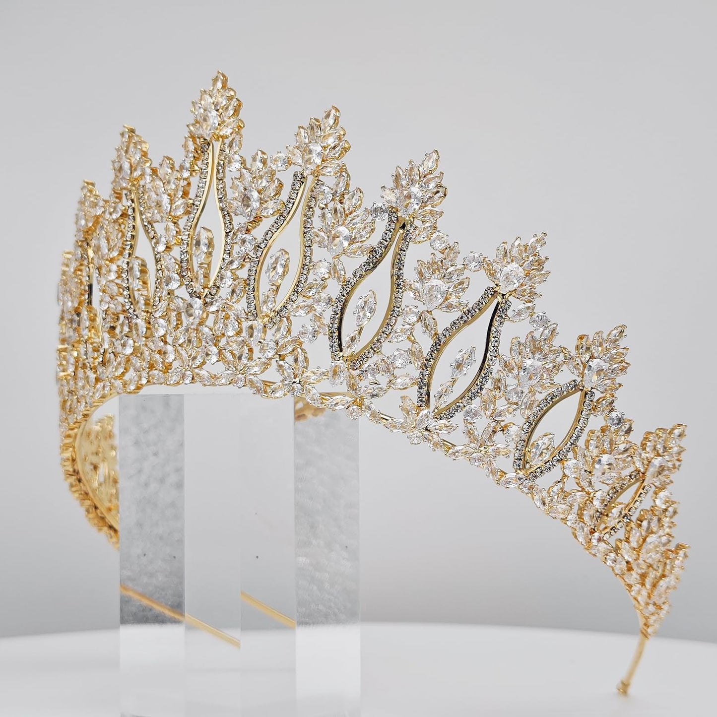 Luxury Wedding Tiaras for Bride Cubic Zirconia Big Tall Crown Quinceanera Crystal Headband for Women CZ Pageant Birthday Prom Party Headpiece Bridal Hair Accessories Gold