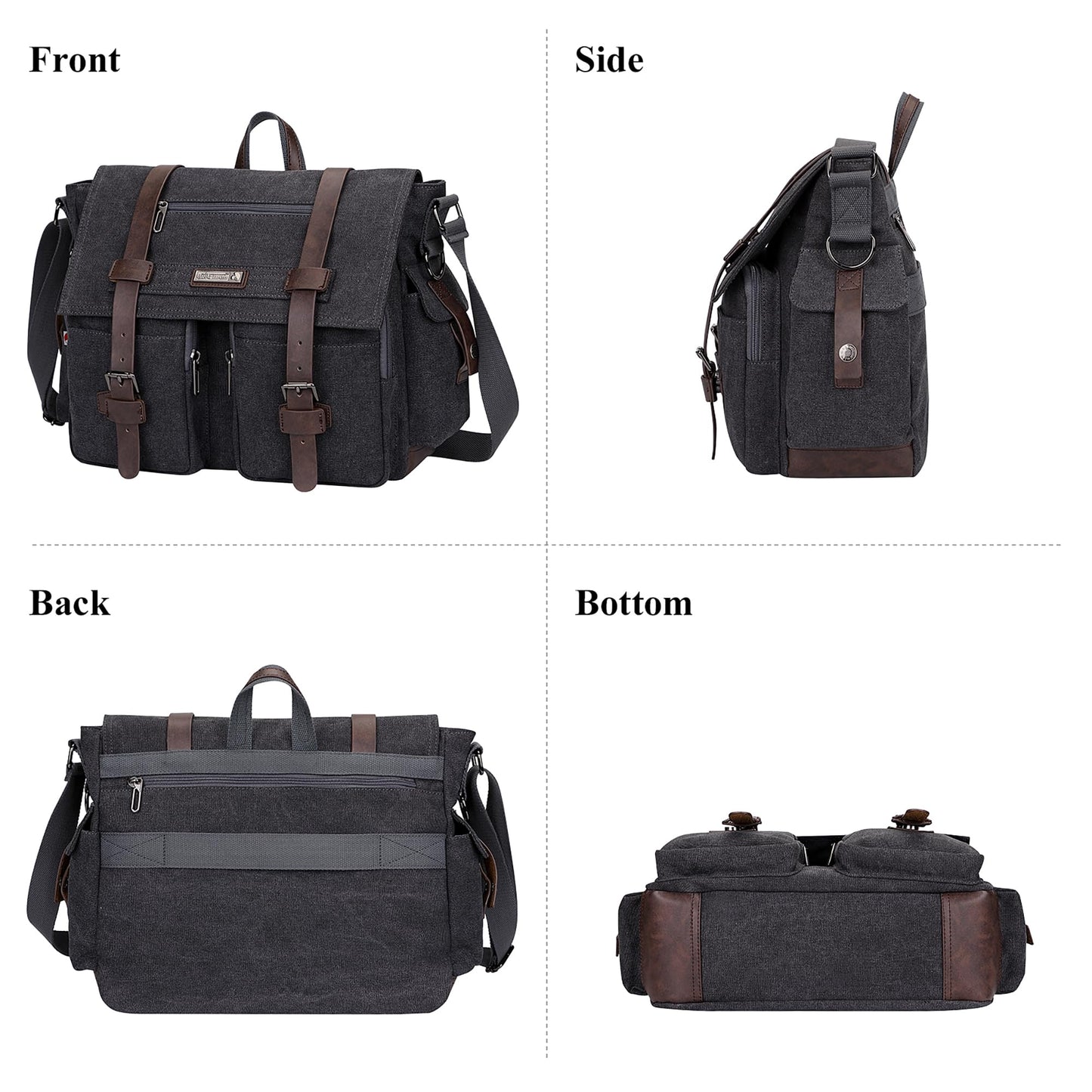 WITZMAN Vintage Canvas Messenger Bag for Men and Women Large Satchel Bags Crossbody Shoulder with 17 inch Laptop(A8008/2 Black)