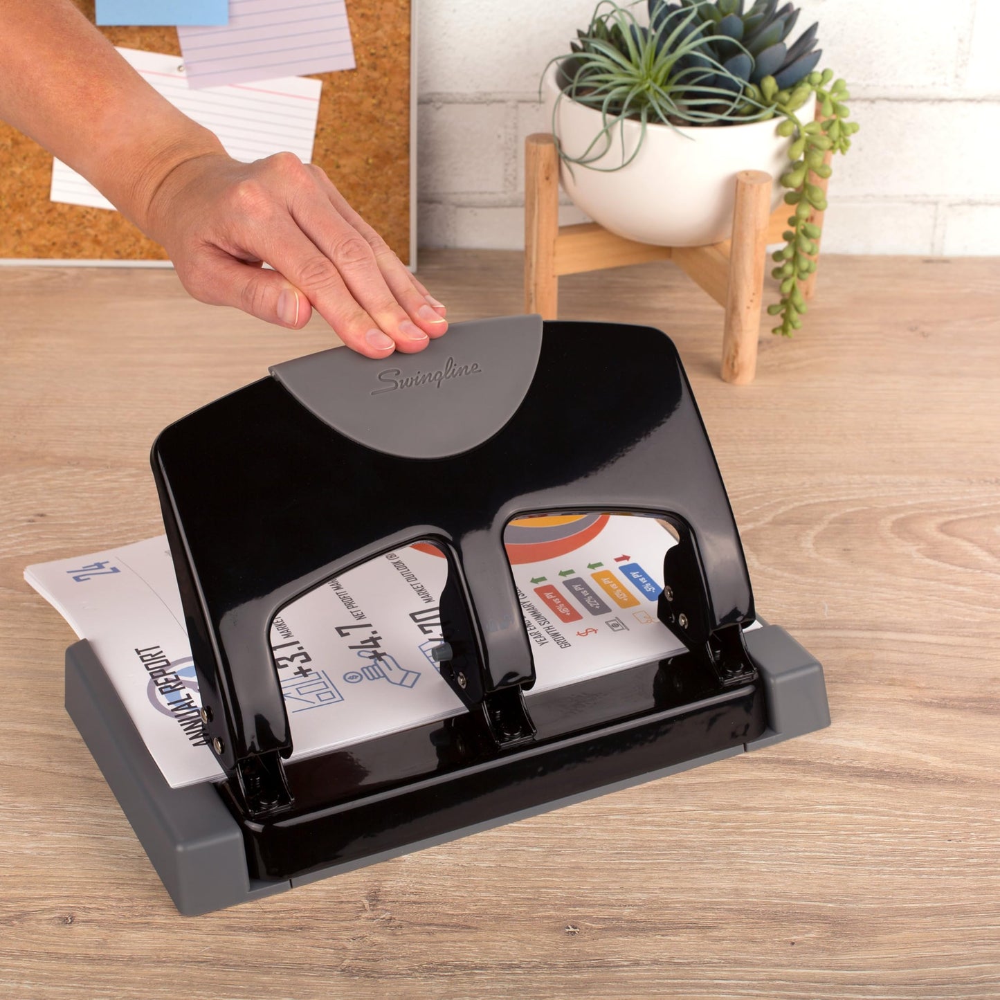 Swingline 3 Hole Punch, 45 Sheet Capacity Three Hole Puncher 3 Ring, Paper Punch, SmartTouch Low Effort, Black & Silver (74136)