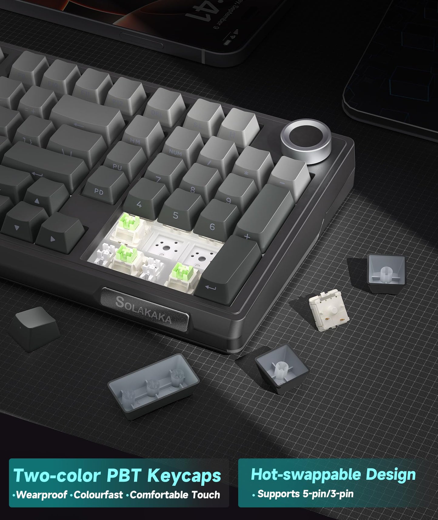 SOLAKAKA KI99 Pro 96% Wireless Mechanical Keyboard, RGB Gaming Keyboard, Hot-Swappable Pre-Lubed Switches, Gasket Structure Creamy Keyboards (Gradient-Black, Non-Silent Version)