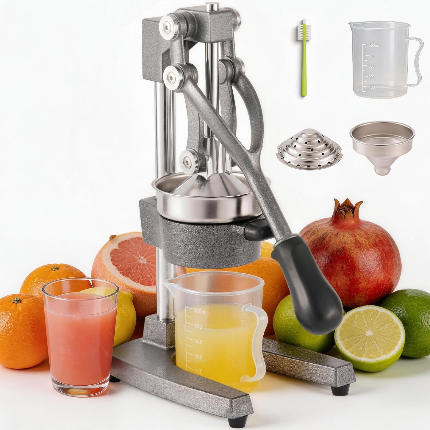 Zeluna Cast Iron Juicer Manual Hand Press Squeezer for Citrus & Pomegranate – Easy to Clean Metal Juice Press with Stainless Steel Bowl, Ideal for Home Cooks, Health Enthusiasts, and Bartenders