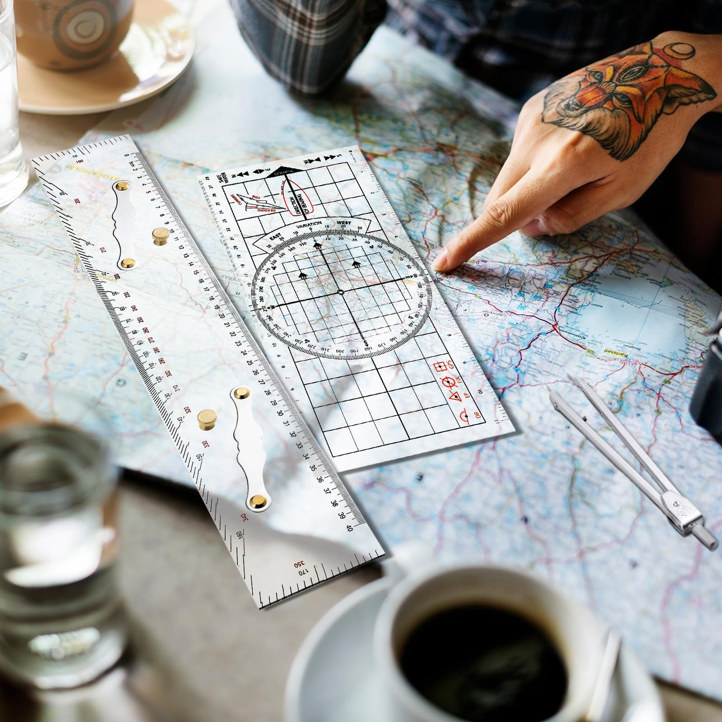 Motipuns 3 Pcs Basic Navigation Set, Include 16 Inch Marine Parallel Ruler with Clear Scales Navigation Divider Marine Nautical Protractor 6 Inch Marine Fixed Points Divider for Boat
