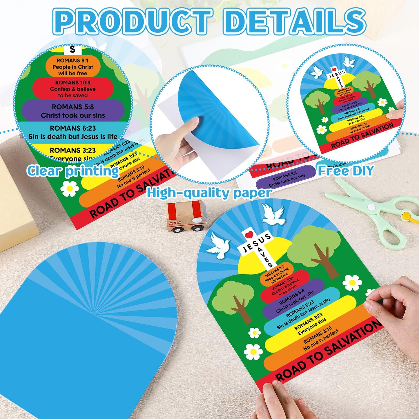 Motipuns 24 Sets Romans Road to Salvation Sign Kit Sunday School Crafts for Kids DIY Religious Crafts Gift for Sunday School Christian Bible Lesson Church Religious Education and Activity