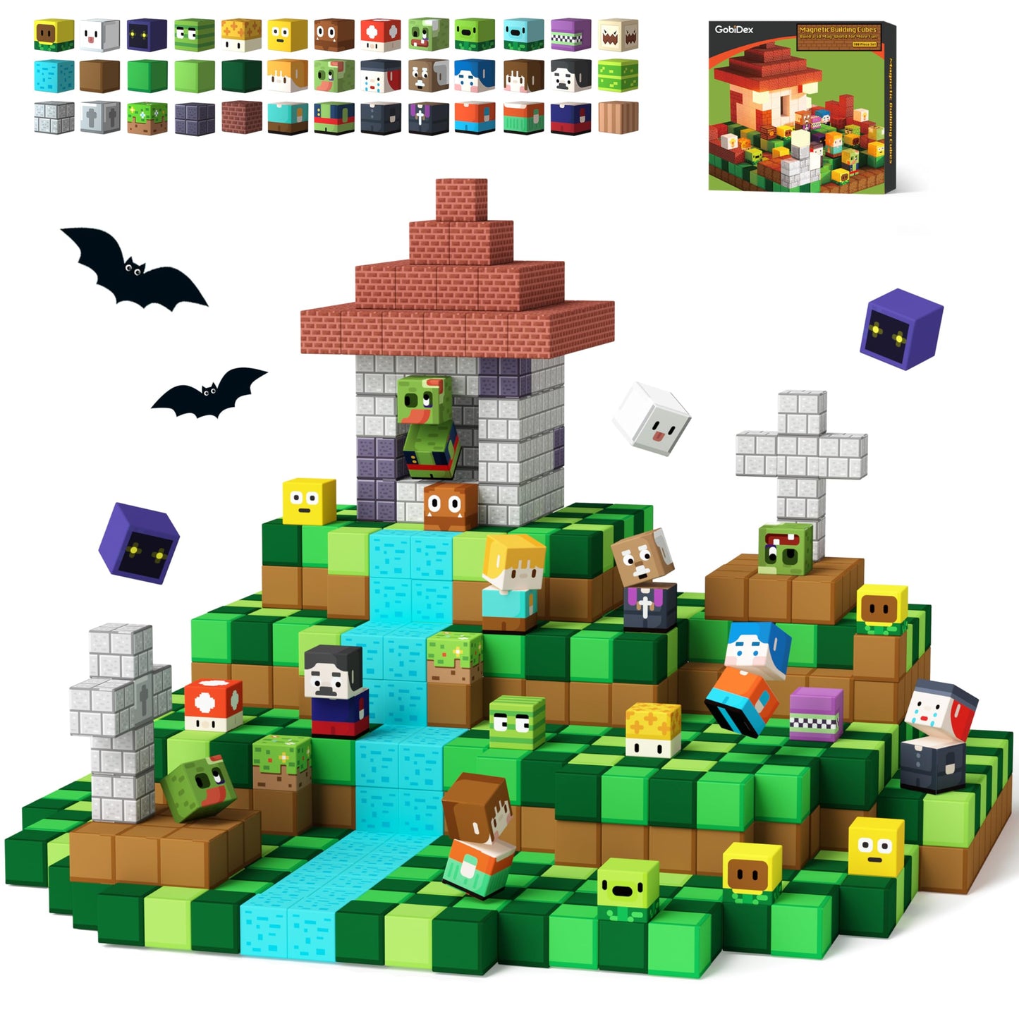 GobiDex 100PCS Magnetic Blocks Game-Based Kid Building Toys for Boys Girls 3+, Build MagWonder World with Zomblock Magnets Cubes, Upgraded STEM Game Sensory Gift for Christmas Birthday