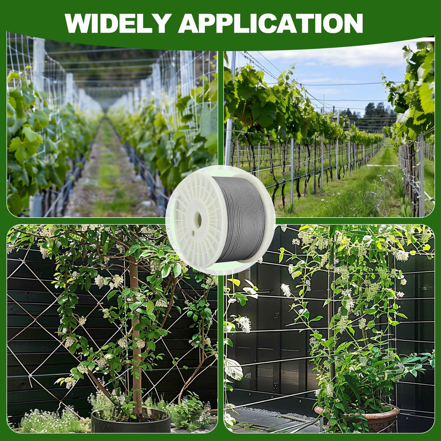 3/32 in Stainless Steel Cable Wire Rope 1000ft, 7x7 Strands Stainless Steel Aircraft Cable, for Deck Railing, String Light Hanging, Marine Rigging, Garden Wire with 300 M2.5 Crimping Loops