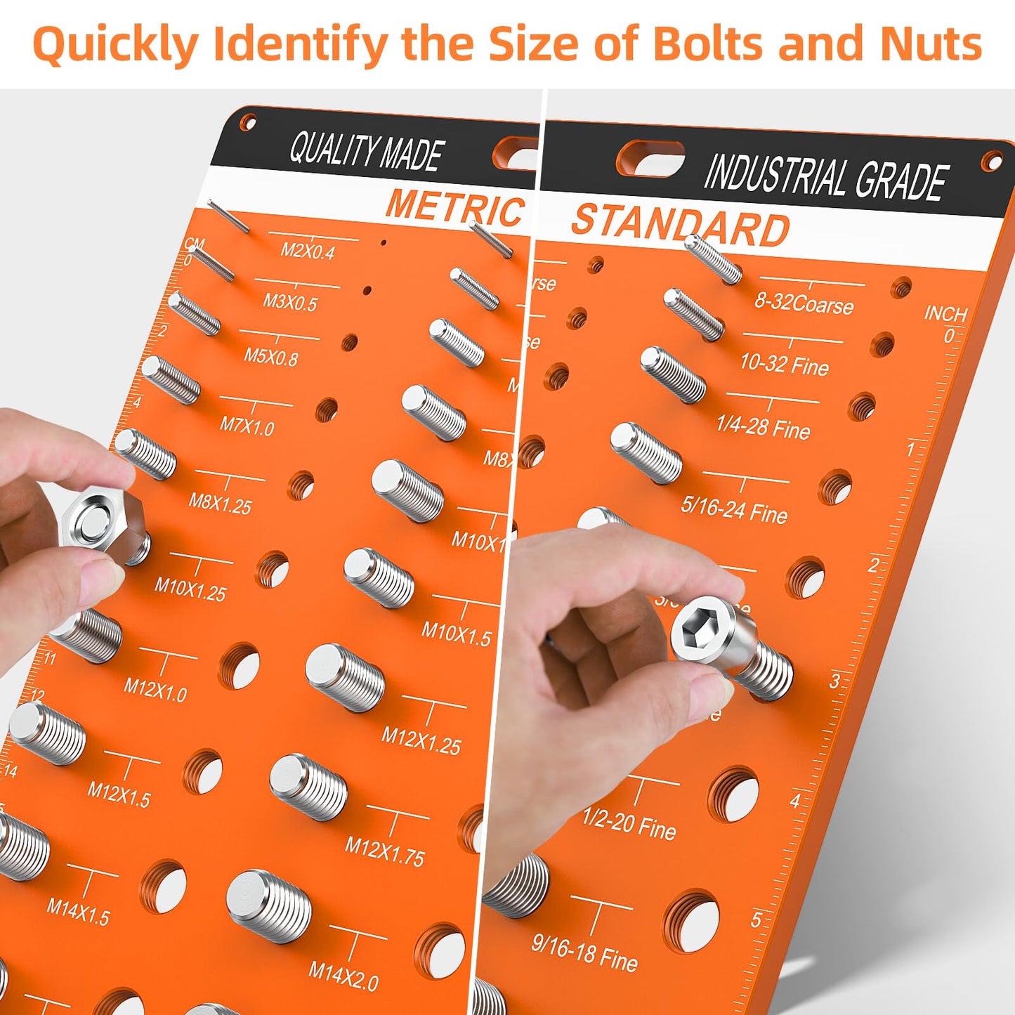 54 Nut and Bolt Thread Checker Standard and Metric,Bolt Size and Thread Gauge with 22 Standard & 24 Metric Bolt & 8 Drill Bit Gauge,Bolt and Nut Identifier Gauge