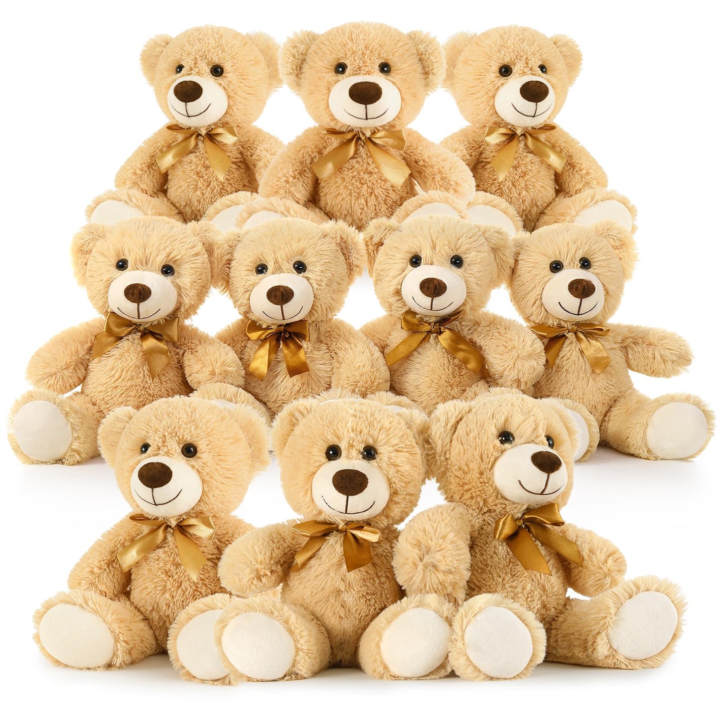 Tezituor Teddy Bears Stuffed Animals Bulk 10 Packs, 14 Inch Small Bears Plush for Baby Shower Cute Stuffed Bears Gift for Kids on Christmas, Birthday, Valentines, Light Brown