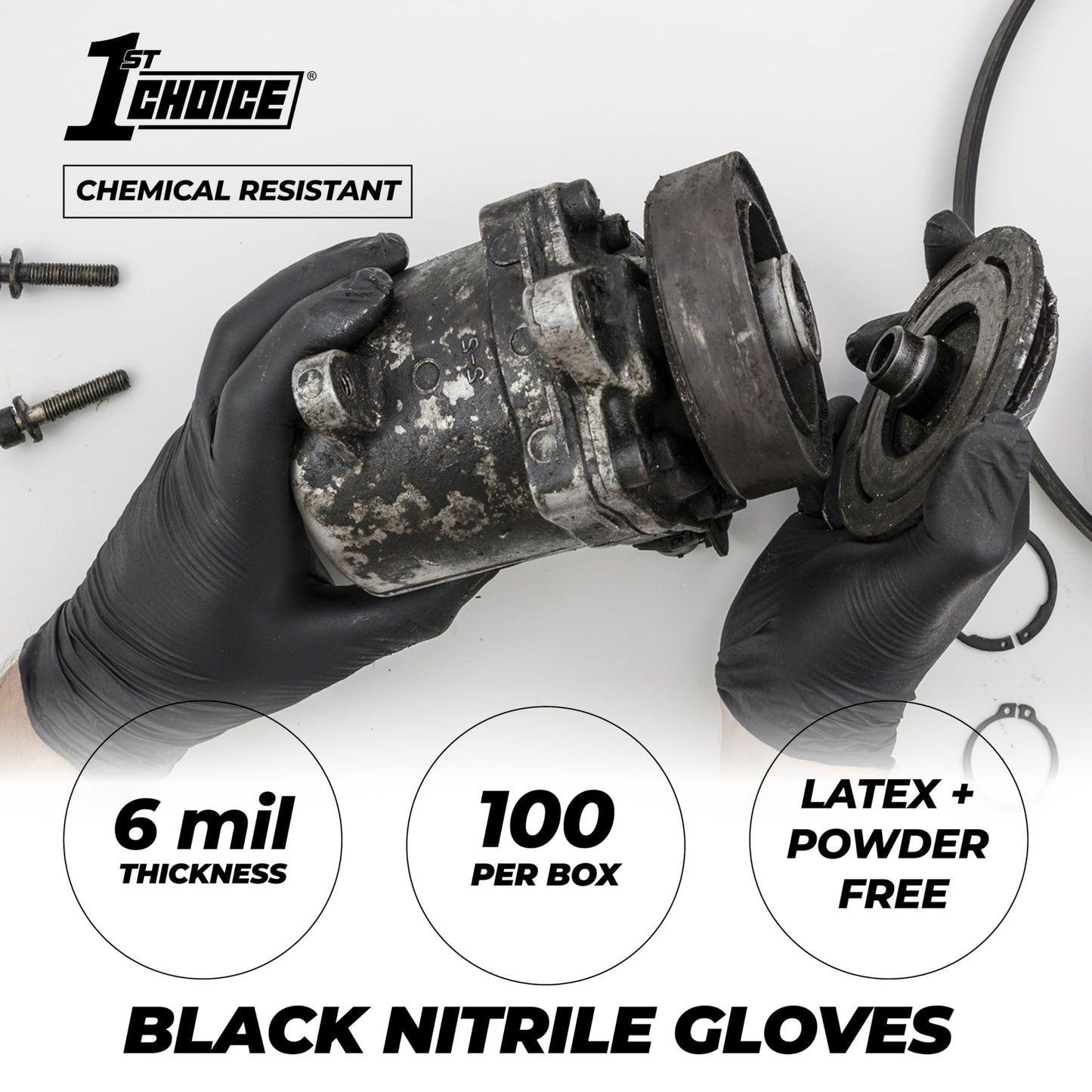 1st Choice Black Nitrile Disposable Cleaning Gloves, Large, 6 Mil, Latex-Free, Textured, Case of 1000
