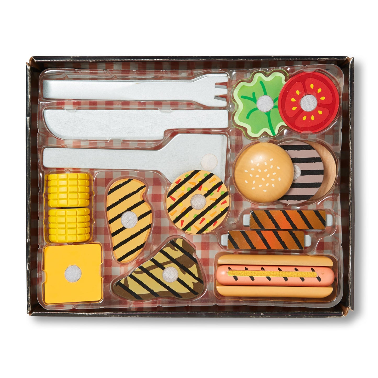 Melissa & Doug Grill and Serve BBQ Set (20 pcs) - Wooden Play Food and AccessoriesHot Dog Toy BBQ Play Kitchen Food for Ages 3+