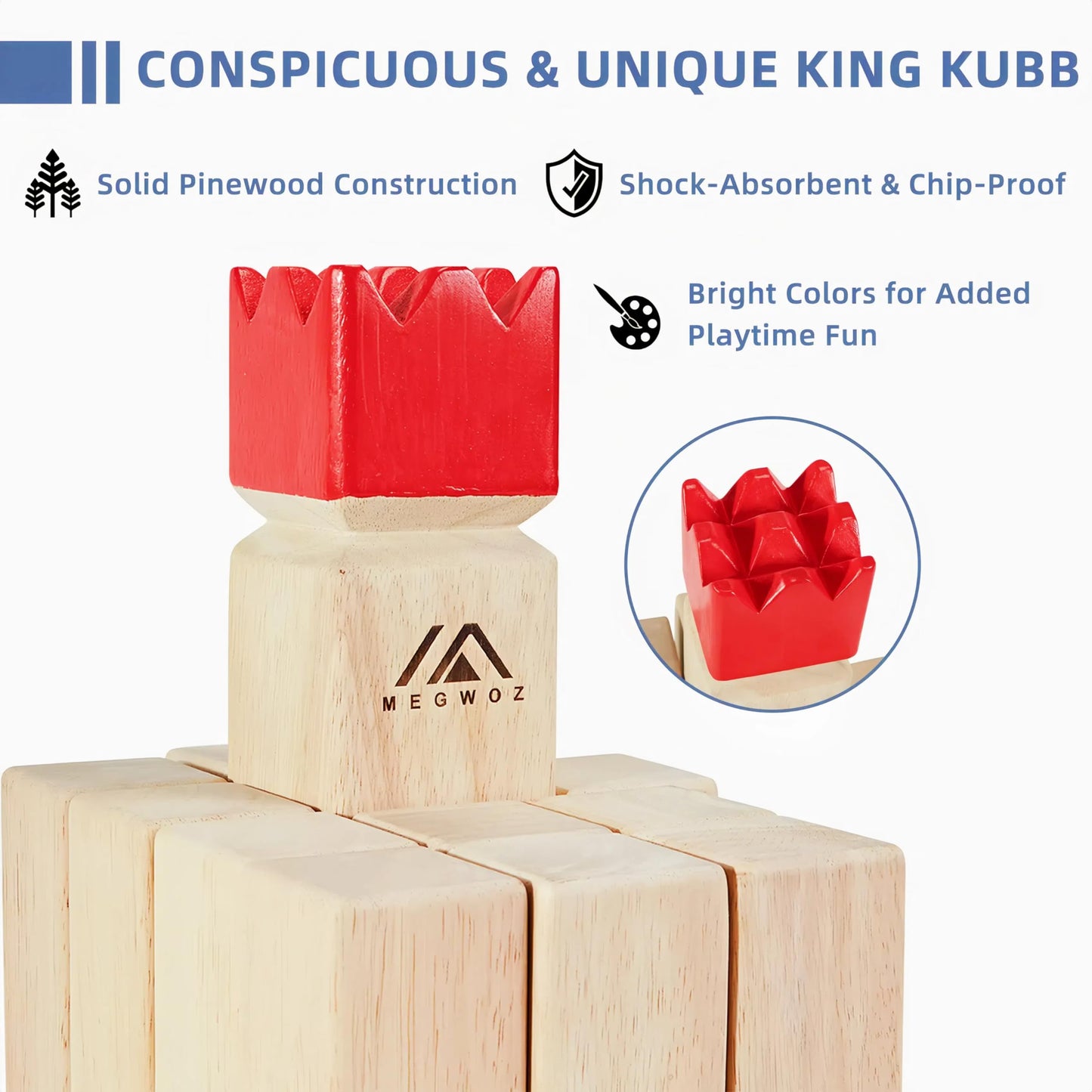 Megwoz Kubb Yard Game Outdoor Games Viking Chess for Kids and Adults New Zealand Pine Wooden Toss Game with Carrying Case, Backyard Lawn Game with Measuring Tape for Family Kids Adults