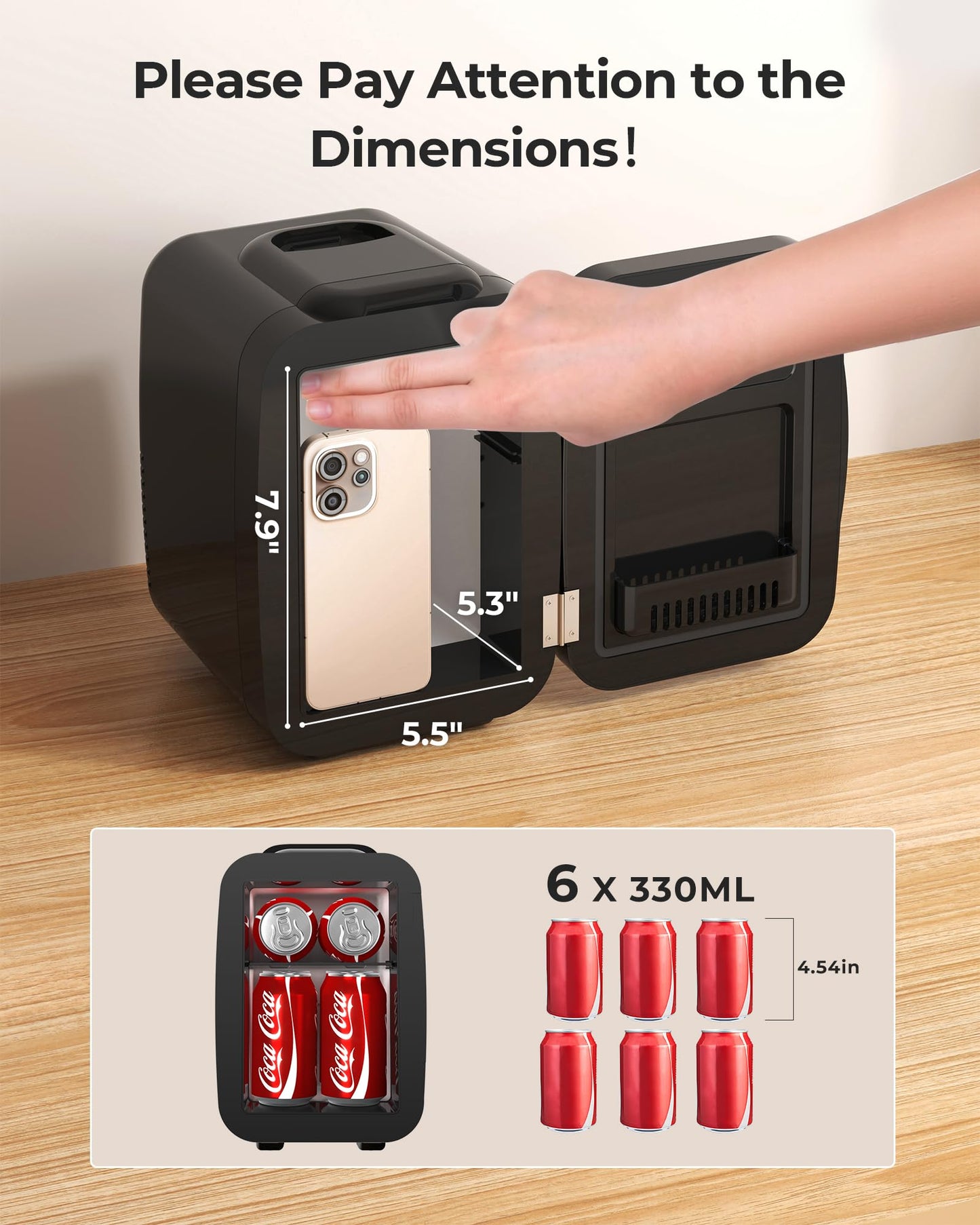 BEICHEN Mini Fridge, 4 Liter/6 Can Portable Refrigerator for Bedroom Office Dorm Car– Fast Cooling, Low Noise, 100-125V AC/5-12V USB Small Compact Refrigerator for Skincare, Food, Drinks(Black)