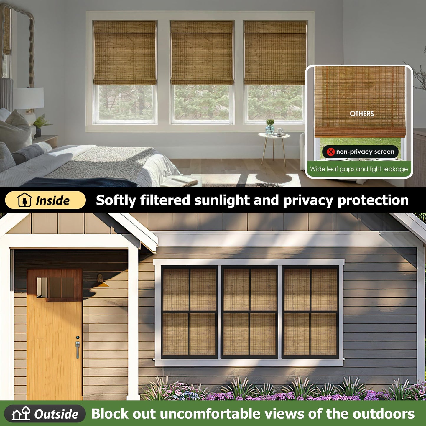 LazBlinds Cordless Bamboo Roman Shades, Privacy Blinds for Interior Windows, Room Darkening Roll Up Bamboo Blinds for Home & Patio, 31.5" W x 64" H, Highfield Teak
