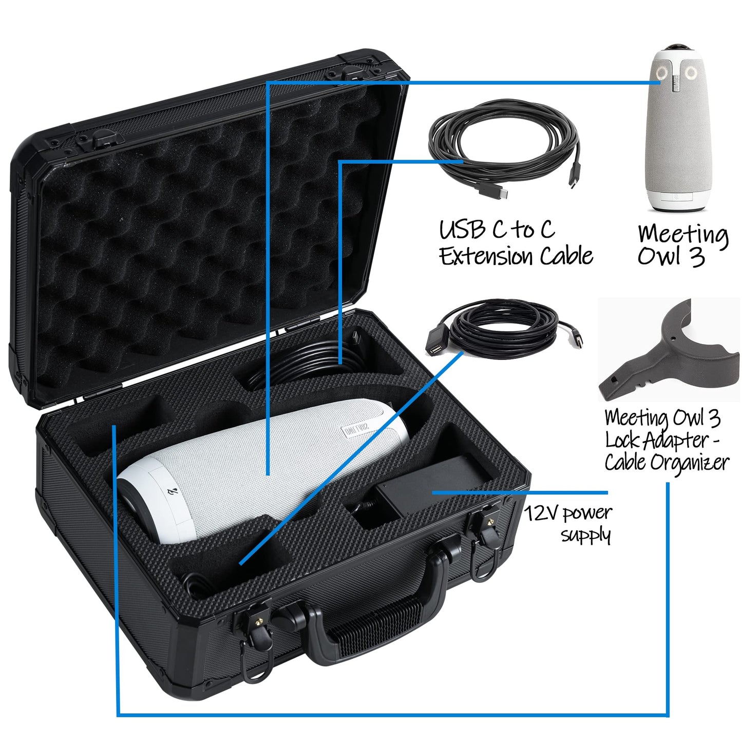 D DACCKIT Carrying Case for Meeting Owl 3 - Hard Travel Case Compatible with Meeting Owl 3, Meeting Owl 4+ and Accessories
