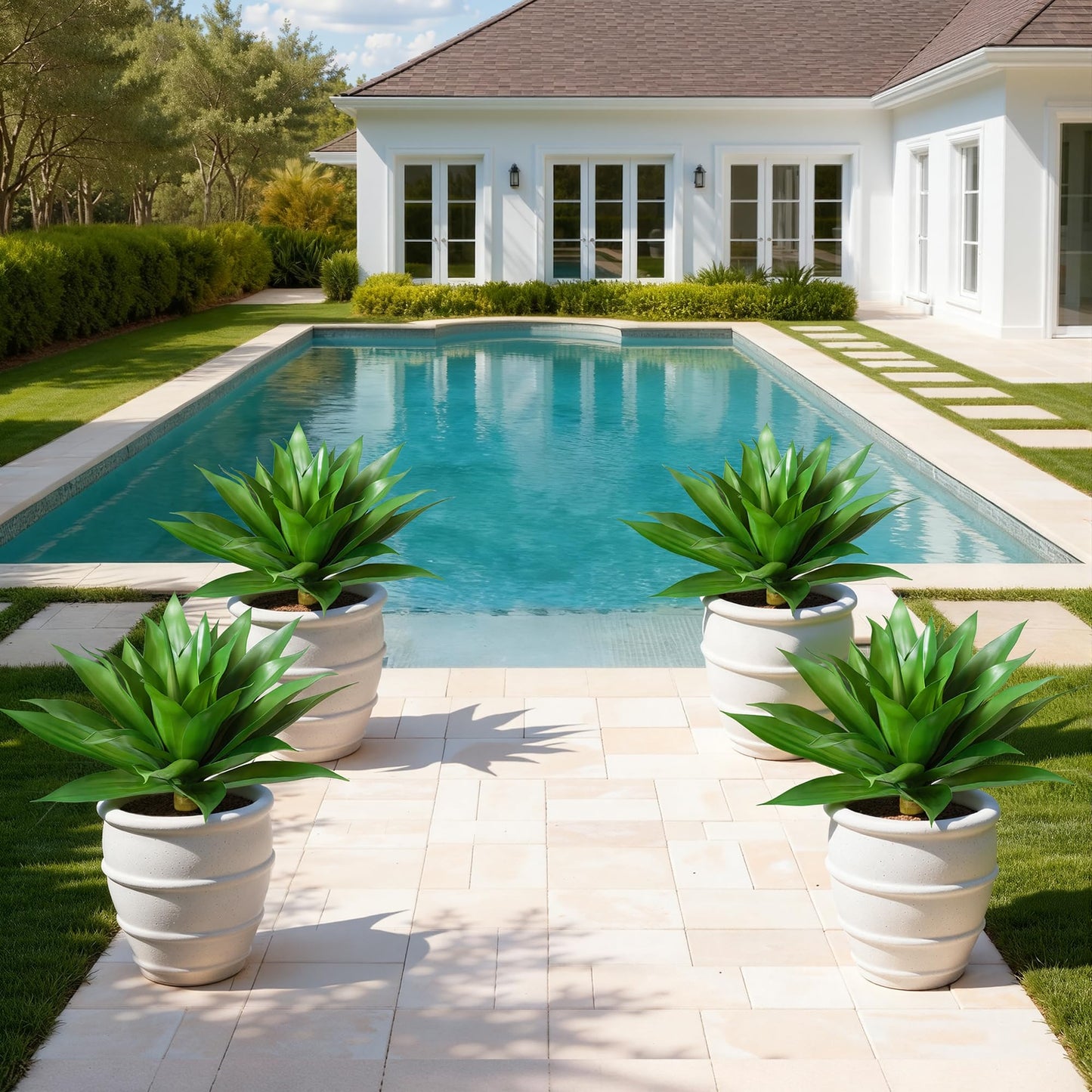 Ivydale Fake Plants, 2 Pcs 28" Agave Artificial Plants Outdoor UV Resistant Faux Outdoor Plants, Large Artificial Plants Outdoor Realistic Greenery for Porch Planter Patio Yard Garden Indoor