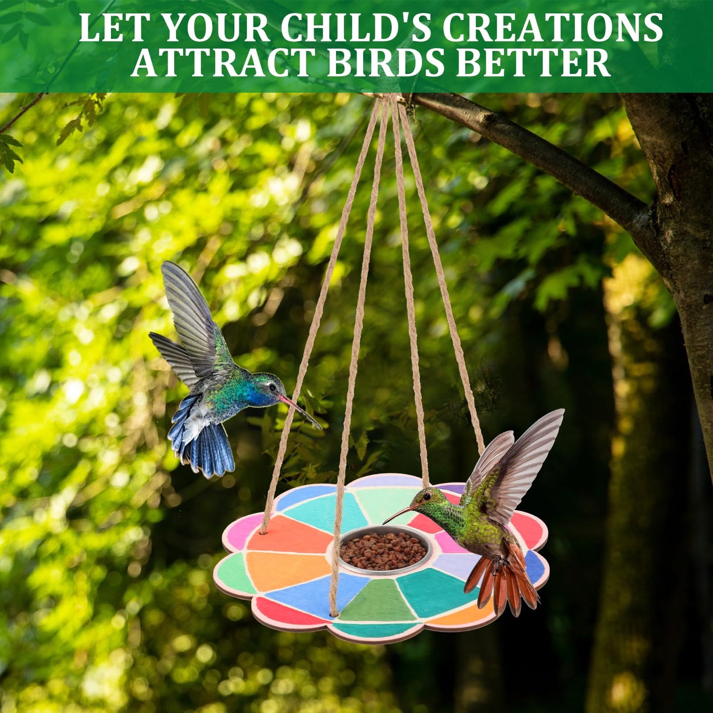 DoubleFill 72 Pcs Bird Feeder Craft Kits for Kids Ages 3-8 Make Your Own Bird Feeders Kids Arts and Crafts DIY Wooden Art Painting Flock Feeders for Outside DIY Craft for Garden Outdoor Decoration