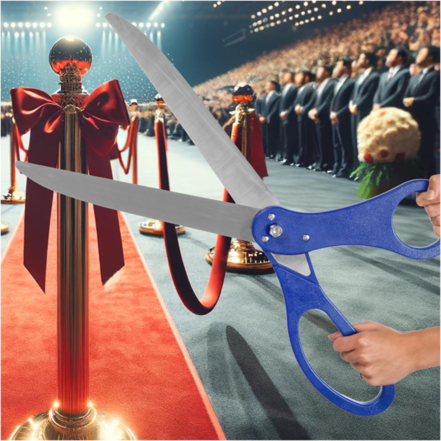 Large Grand Opening Ceremony Kit - 25 Inch Giant Blue Scissors With Ribbon for Inauguration, Ceremonial Cutting, and Special Events