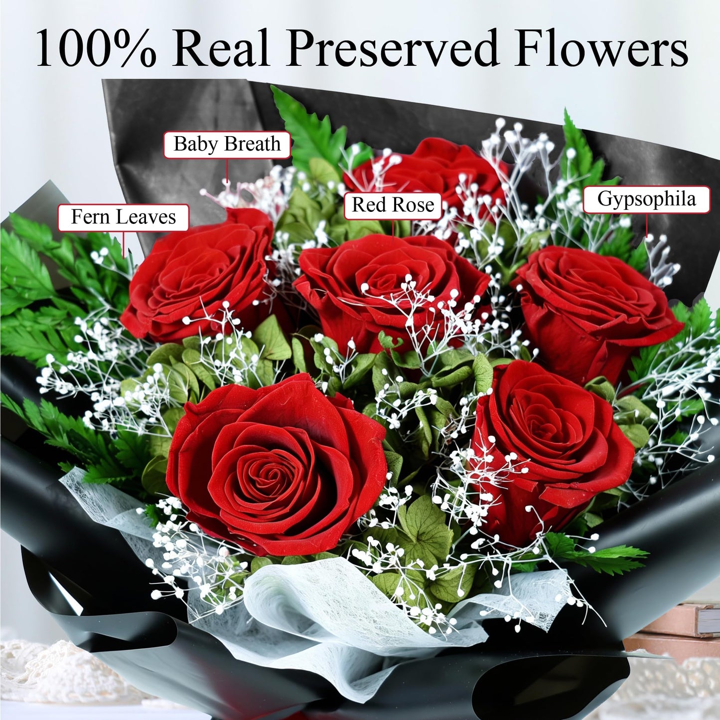 TUCCI FLORAL-Forever flowers bouquet with baby’s breath, Real red roses, Gift for Mother’s Day, Birthday, Anniversary, Girlfriend Wife Grandma Her Women, preserved flowers for delivery prime tomorrow
