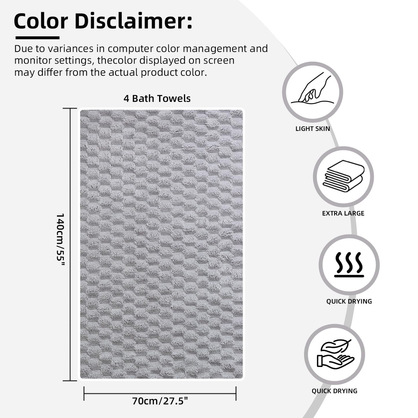 meishiqi Luxury Microfiber Bath Towels 4-Pack | 8X Absorbent Quick-Dry 27.5x55in (70x140cm) | Ultra Lightweight & Hypoallergenic for Spa, Gym, Travel | Super Soft Bath Sheets Set, 4 Colors
