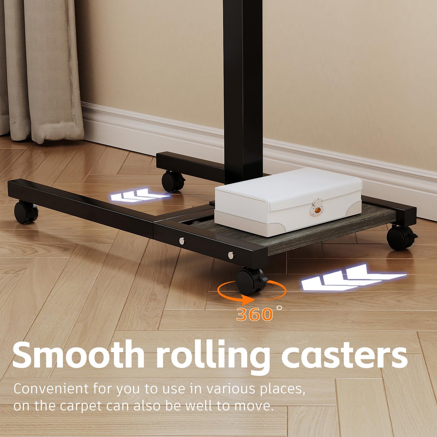 Laptop Desk Stand for Bed Portable Desk Overbed Bedside Mobile Laptop Table Rolling Foldable Table Adjustable Height with Locked Wheels & Mouse Pad for Office Sofa (Dekuwood Black)