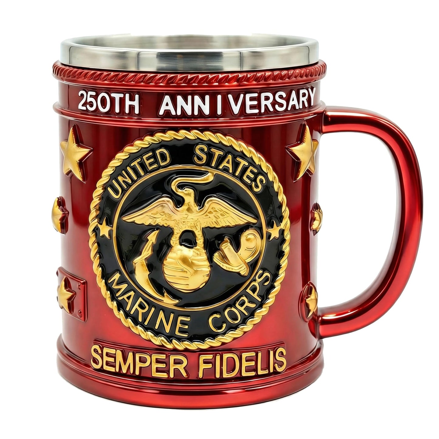 FEIOOD Metal Heavy Marine Corps Coffee Mug, USMC Anniversary 15oz Mug, Stainless Steel Army Mug, Veteran Gift & Military Collectible