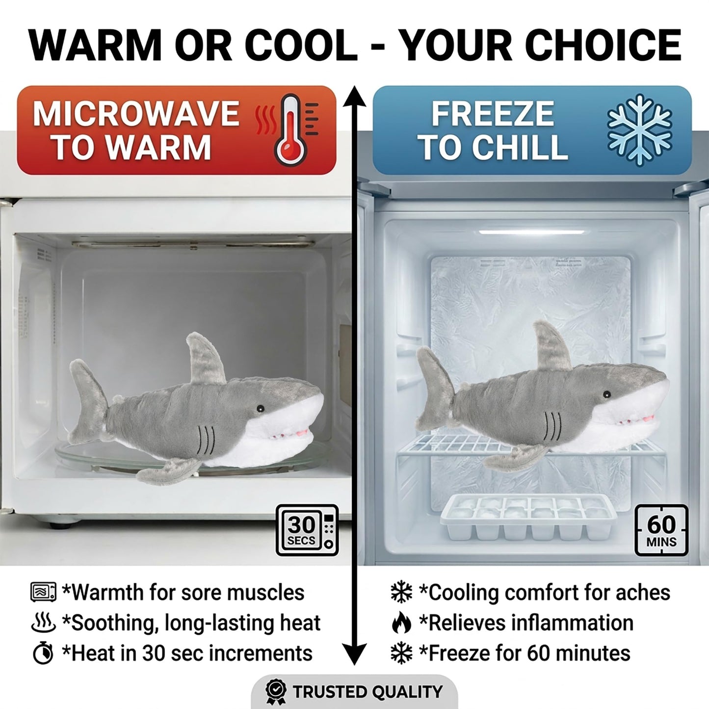Warm Pals - Samuel Shark - 1.5lbs - Cozy Microwavable Lavender Scented Plush Toys - Heated Stuffed Animal - Heatable Coolable Bedtime Comfort Plushie