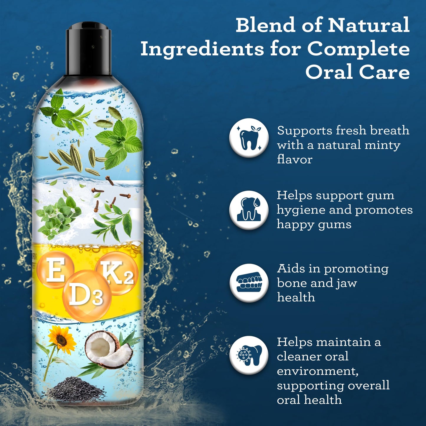 GuruNanda Advanced Oil Pulling with Tongue Scraper, Natural Alcohol Free Mouthwash with Coconut Oil, Vitamins D & E for Teeth & Gum Health (3x8 Fl Oz)