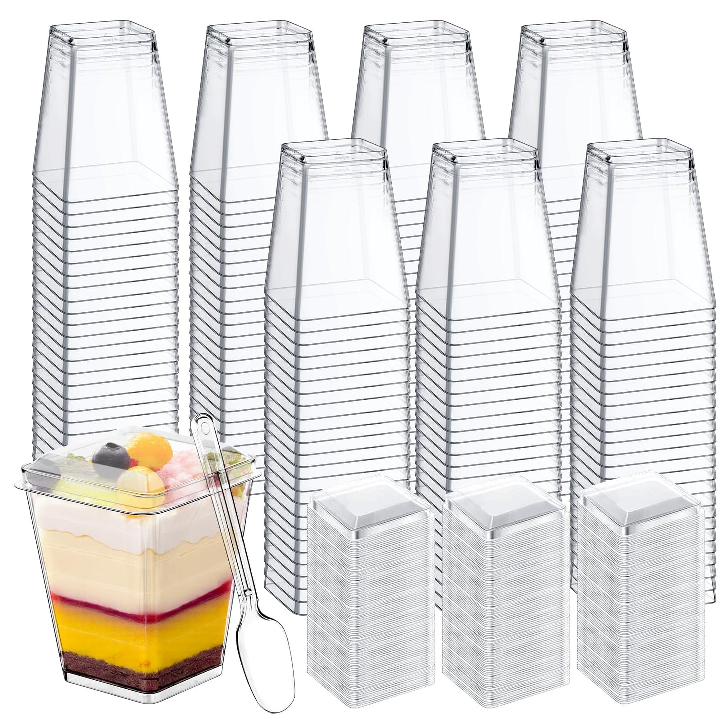 LifeIdeas 600 Pcs Mini Dessert Cups with Spoons and Lids, 5 Oz Square Mini Clear Parfait Cups, Shooters Cups for Party, Clear Yogurt Parfait Cups for Pudding, Fruit, Mousse, Snacks & Appetizers