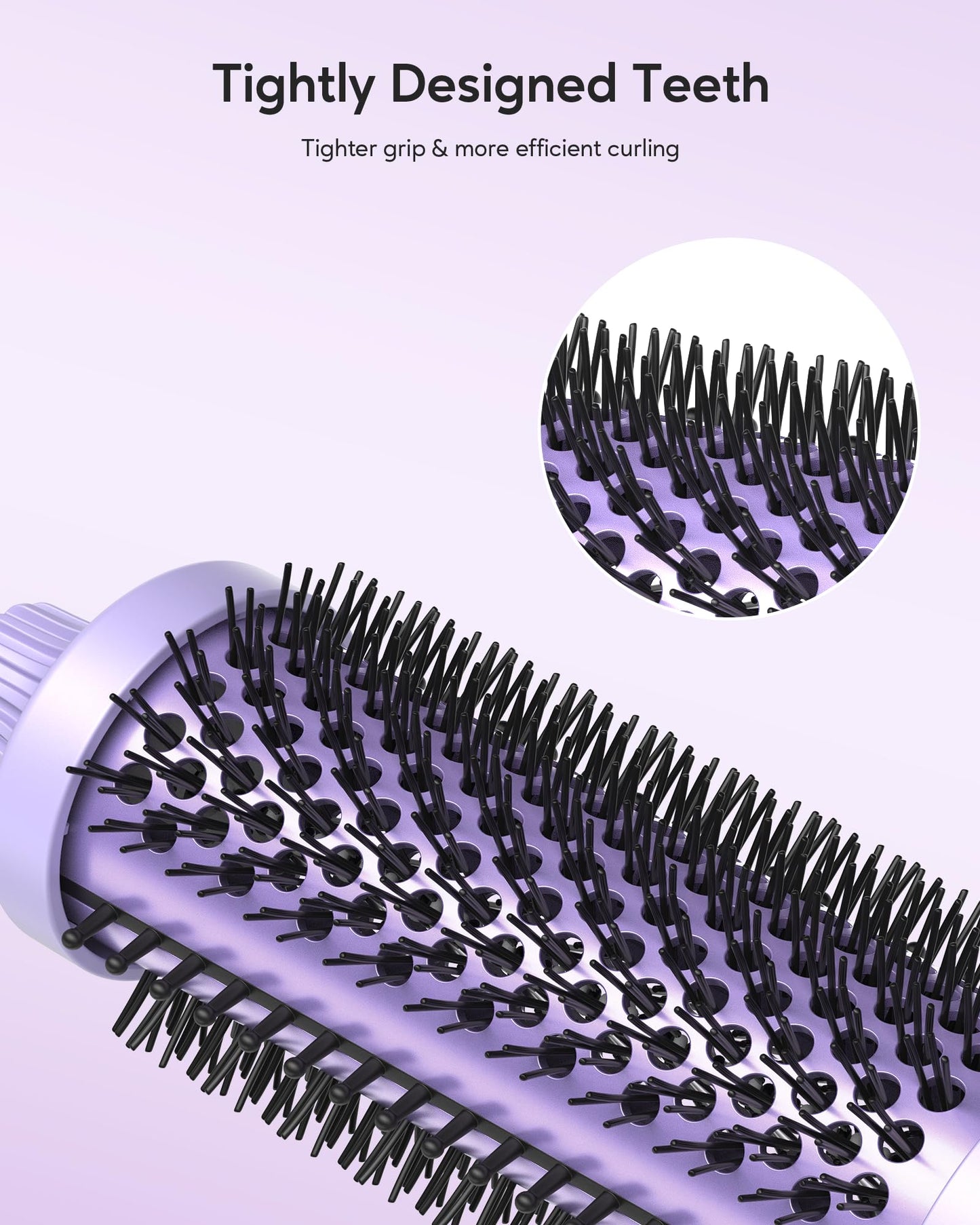 Wavytalk Thermal Brush, 1.5 inch Heated Round Brush for Blowout Look, Negative Ion Technology, Ceramic Tourmaline, 5 Temperature Settings, Dual Voltage, Purple, Less Damage