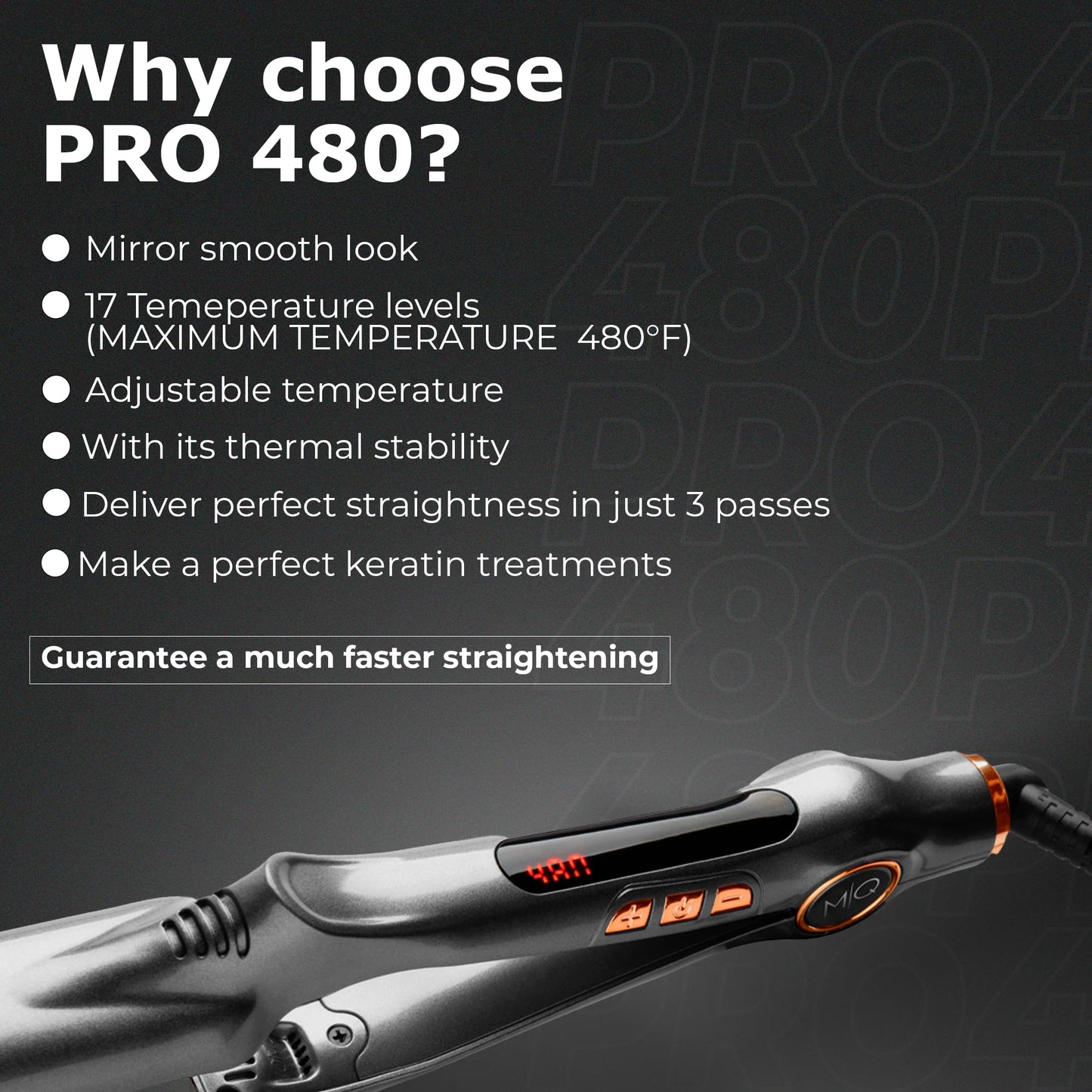 MQ Hair - Professional Titanium Flat Iron 480°F - Bivolt, Anatomic Design, Ultra-Smooth, Mirror Effect - 3 Passes Needed, Temperature Control, Perfect Straightening - Gray Color