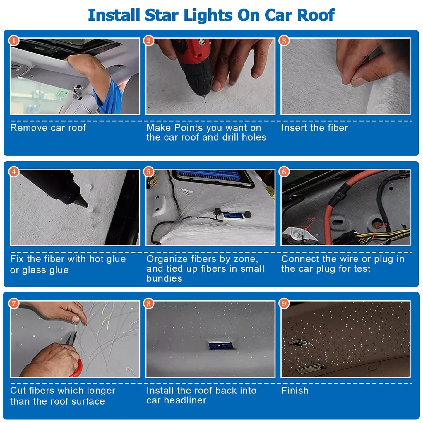 AZIMOM 16W Twinkle & Sound Activate Mixed430pcs*9.8ft Fiber Optic Starlight Headliner Kits for Car Home Star Ceiling Sky Decoration, APP& Remote Control Light Engine End Glow Fiber Strands