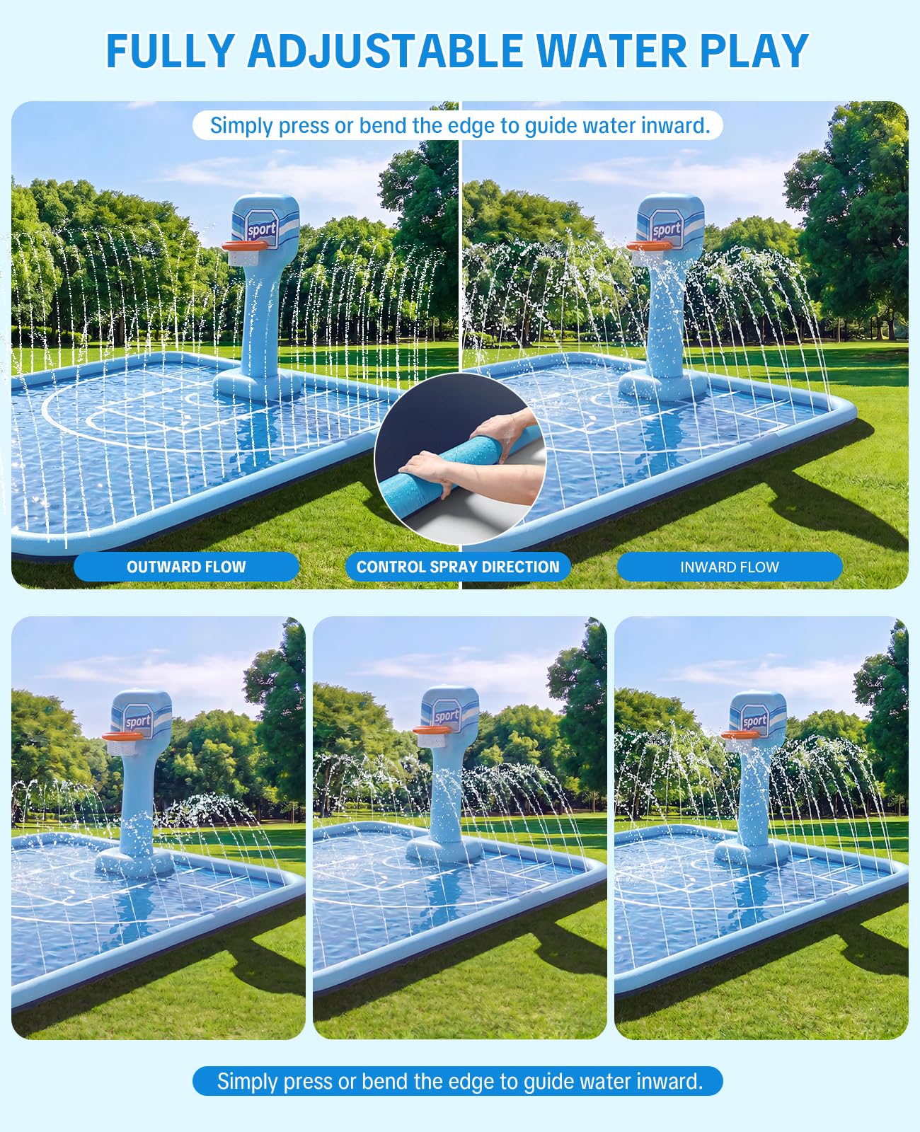 Splash Pad for Kids, 118"x138" Extra Large Sprinkler Splash Pad with Basketball Hoop & Ball, Non-Slip Outdoor Water Toys for Backyard Summer Fun