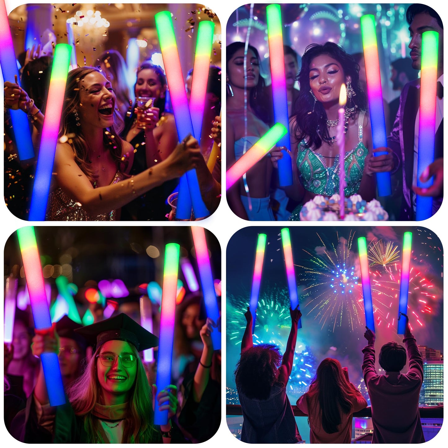 68 Pack led foam glow sticks bulk,wedding glow sticks for reception props，white light-up sticks for adults wedding，light up foam sticks，party light sticks pack,light sticks for parties bulk.