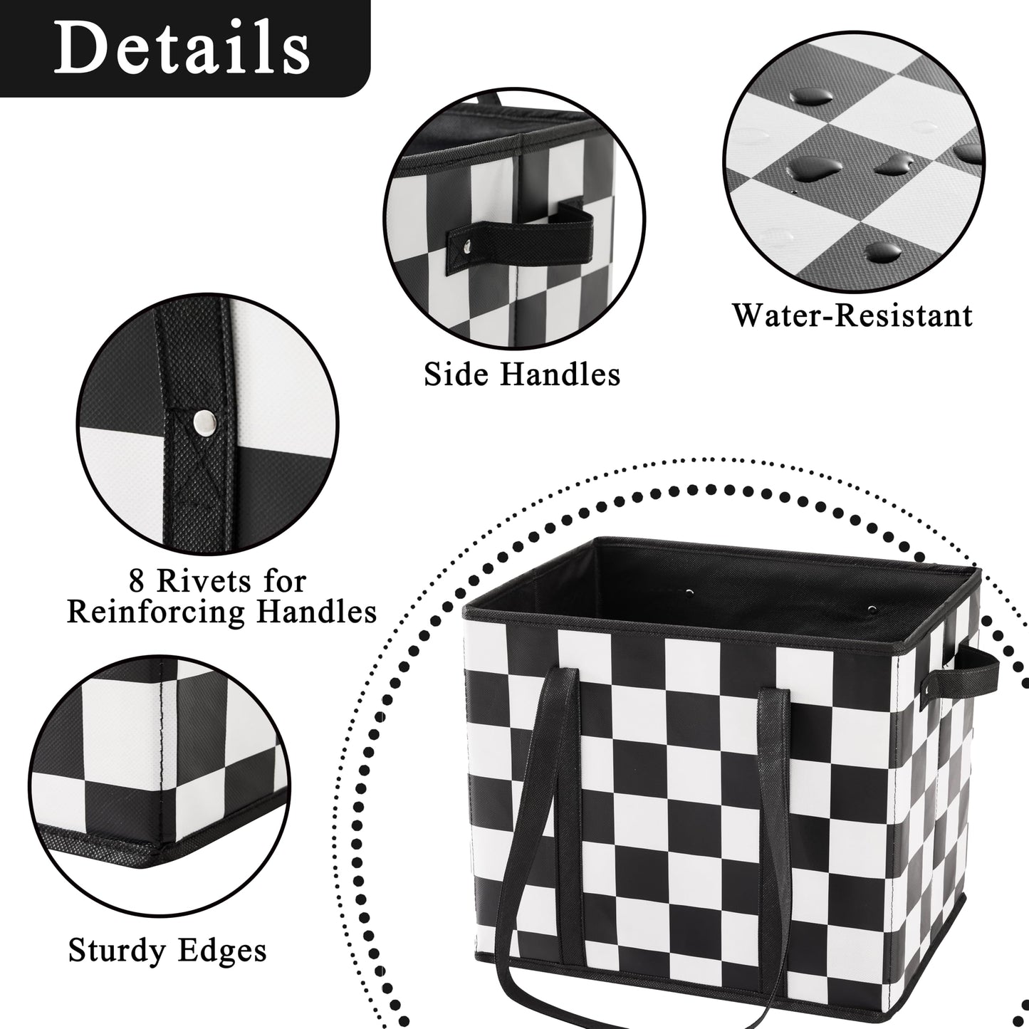 Ohocut Checkered Reusable Grocery Bags Heavy Duty Black and White Checkerboard 3 Pack Foldable Shopping Bags with Handles for Groceries Collapsible Tote