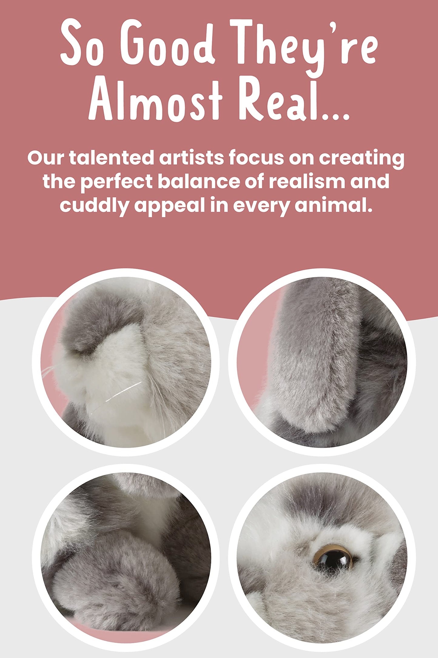 Living Nature Grey Sitting Lop Eared Rabbit Stuffed Animal | Fluffy Rabbit Animal | Soft Toy for Kids | 7 inches